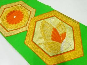 アンティーク　亀甲に菊・蝶模様織出し袋帯（材料）